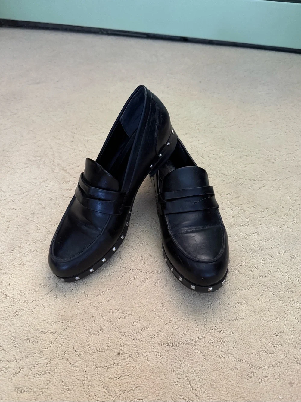 Classic Black Womens Penny Loafers with Studded Sole